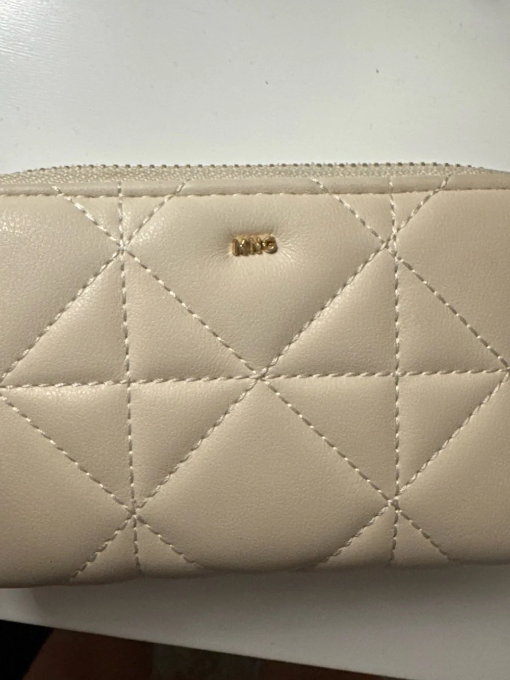 Mango Quilted Zip Wallet - Beige with Gold Accent